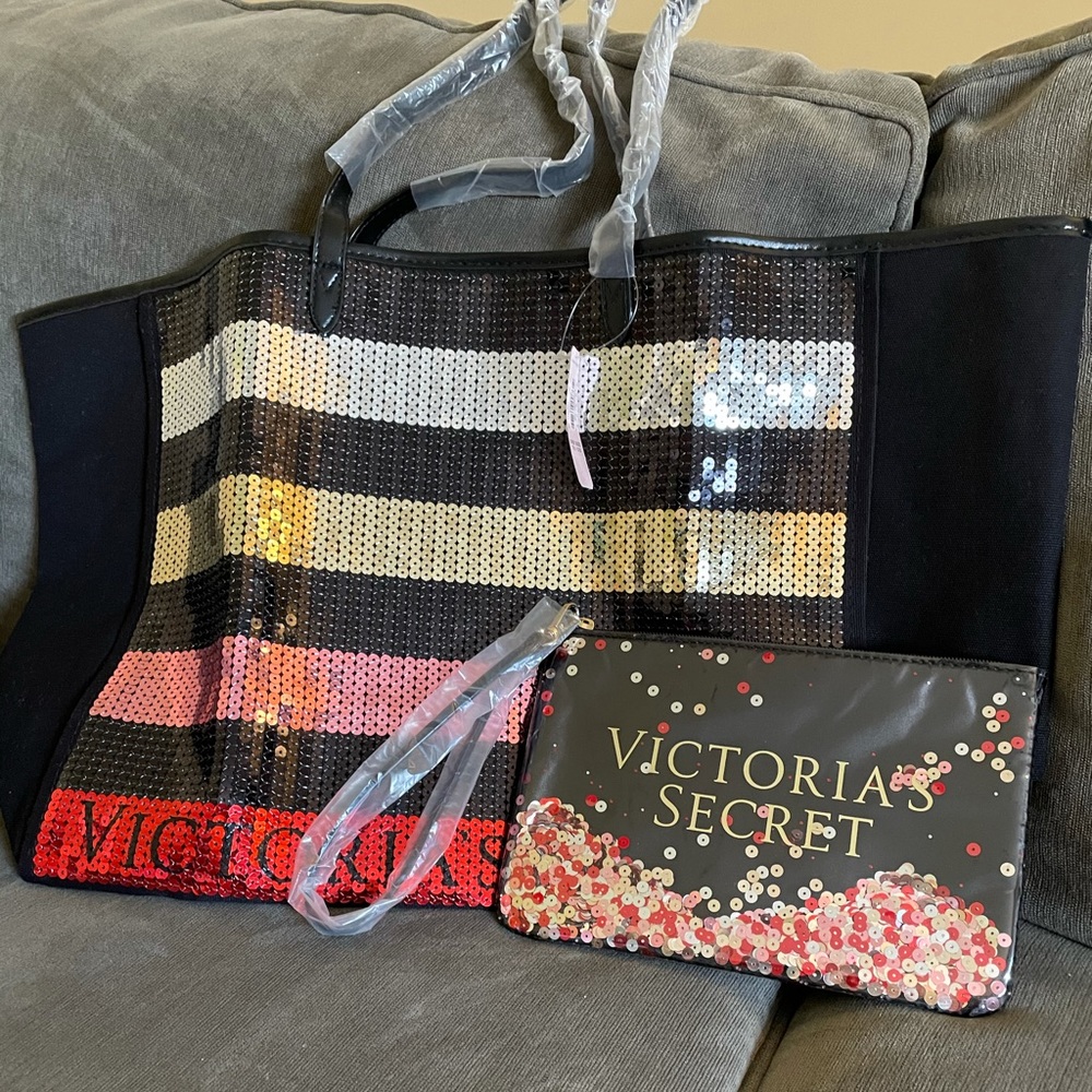 Victoria’s Secret sequin tote & wristlet NWT!!
